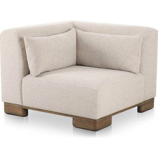 June Corner Chair by Moe's Home Collection in oatmeal. Made from upholstery: 72% polyester, 28% acrylic, oak veneer base, foam, feather, fiber fill, solid wood, plywood frame in a transitional style.