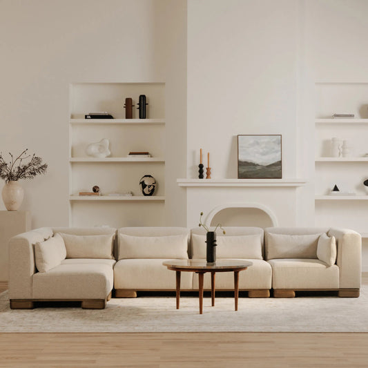 June Sofa by Moe's Home Collection in oatmeal. Made from upholstery: 72% polyester, 28% acrylic, oak veneer base, foam, feather, fiber fill, solid wood, plywood frame in a transitional style.