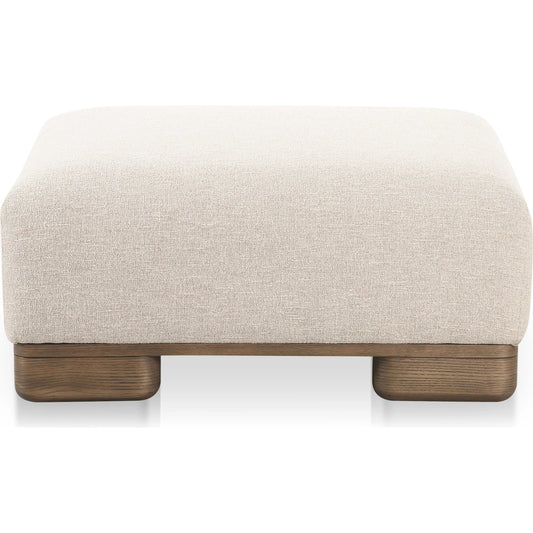 001 SI-2368122 | Primary Silo | June Ottoman by Moe's Home Collection in oatmeal. Made from upholstery: 72% polyester, 28% acrylic, oak veneer base, foam, feather, fiber fill, solid wood, plywood frame in a transitional style.