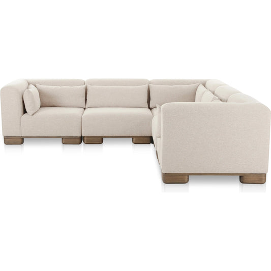 001 SI-2368116 | Primary Silo | June Classic L Shaped Modular Sectional by Moe's Home Collection in oatmeal. Made from upholstery: 72% polyester, 28% acrylic, oak veneer base, foam, feather, fiber fill, solid wood, plywood frame in a transitional style.