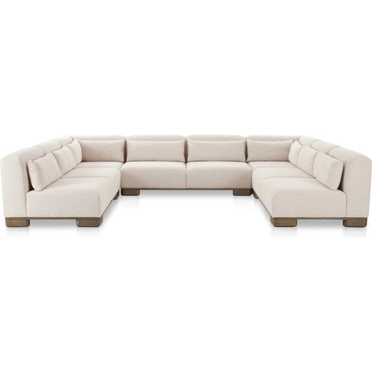 001 SI-2368125 | Primary Silo | June U Shaped Modular Sectional by Moe's Home Collection in oatmeal. Made from upholstery: 72% polyester, 28% acrylic, oak veneer base, foam, feather, fiber fill, solid wood, plywood frame in a transitional style.