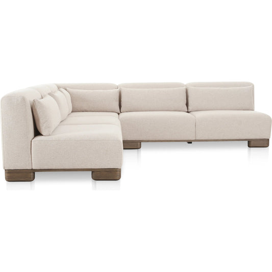 001 SI-2368118 | Primary Silo | June Corner Modular Sectional by Moe's Home Collection in oatmeal. Made from upholstery: 72% polyester, 28% acrylic, oak veneer base, foam, feather, fiber fill, solid wood, plywood frame in a transitional style.