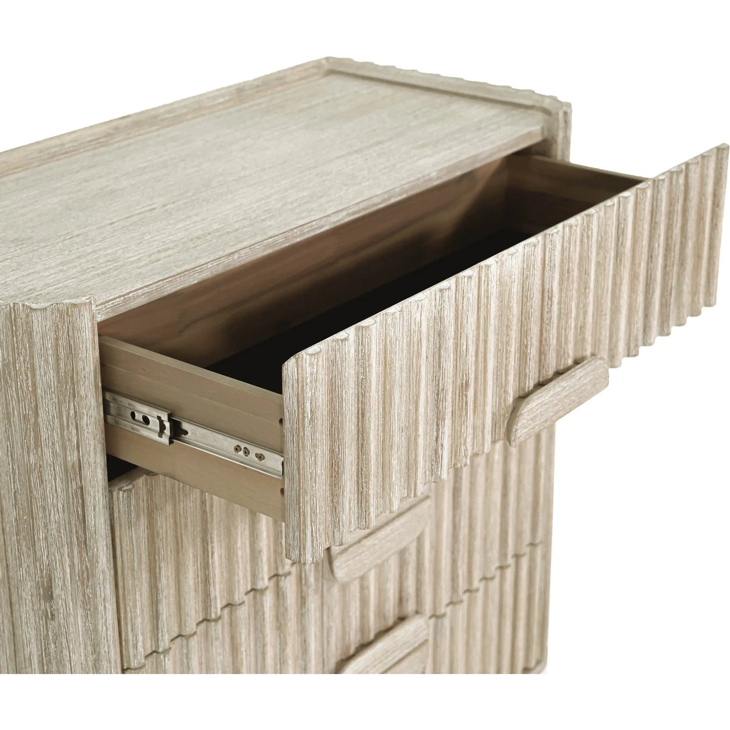 004 SI-2325145 | Closeup | Oasis 4-Drawer Chest by LH Imports in beige and natural white washed. Made from solid acacia wood, mdf acacia veneer in a transitional style.