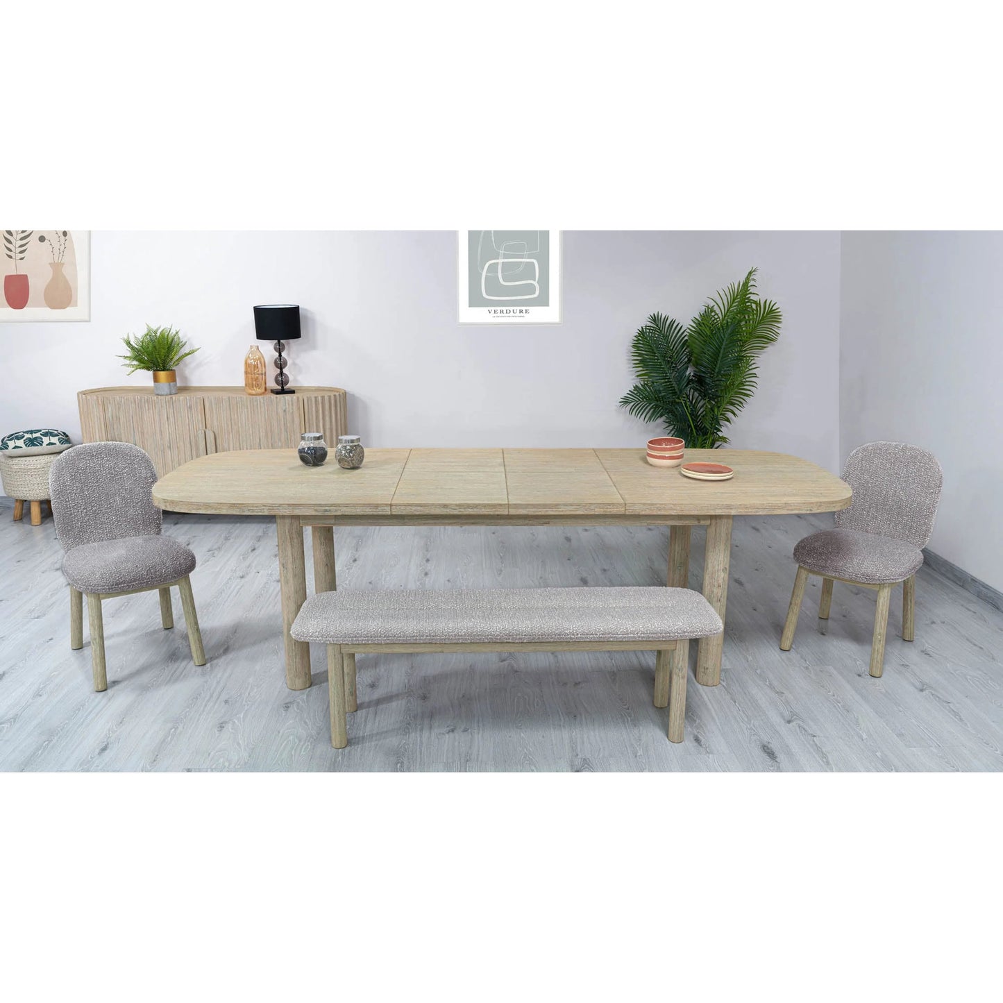 006 SI-2325148 | Lifestyle | Oasis Extension Dining Table (70"/102") by LH Imports in beige and natural white washed. Made from solid acacia wood in a transitional style.