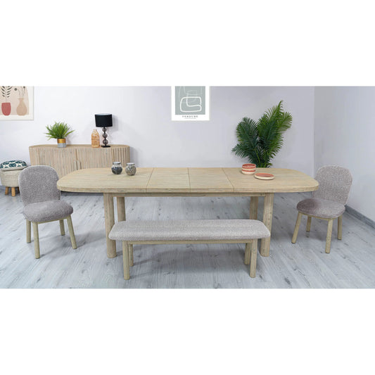 Oasis Extension Dining Table (70"/102") by LH Imports in beige and natural white washed. Made from solid acacia wood in a transitional style.