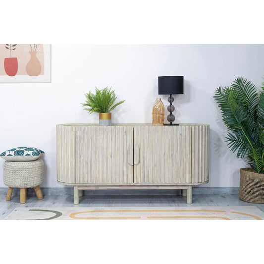 Oasis Sideboard by LH Imports in beige and natural white washed. Made from solid acacia wood, mdf acacia veneer in a transitional style.