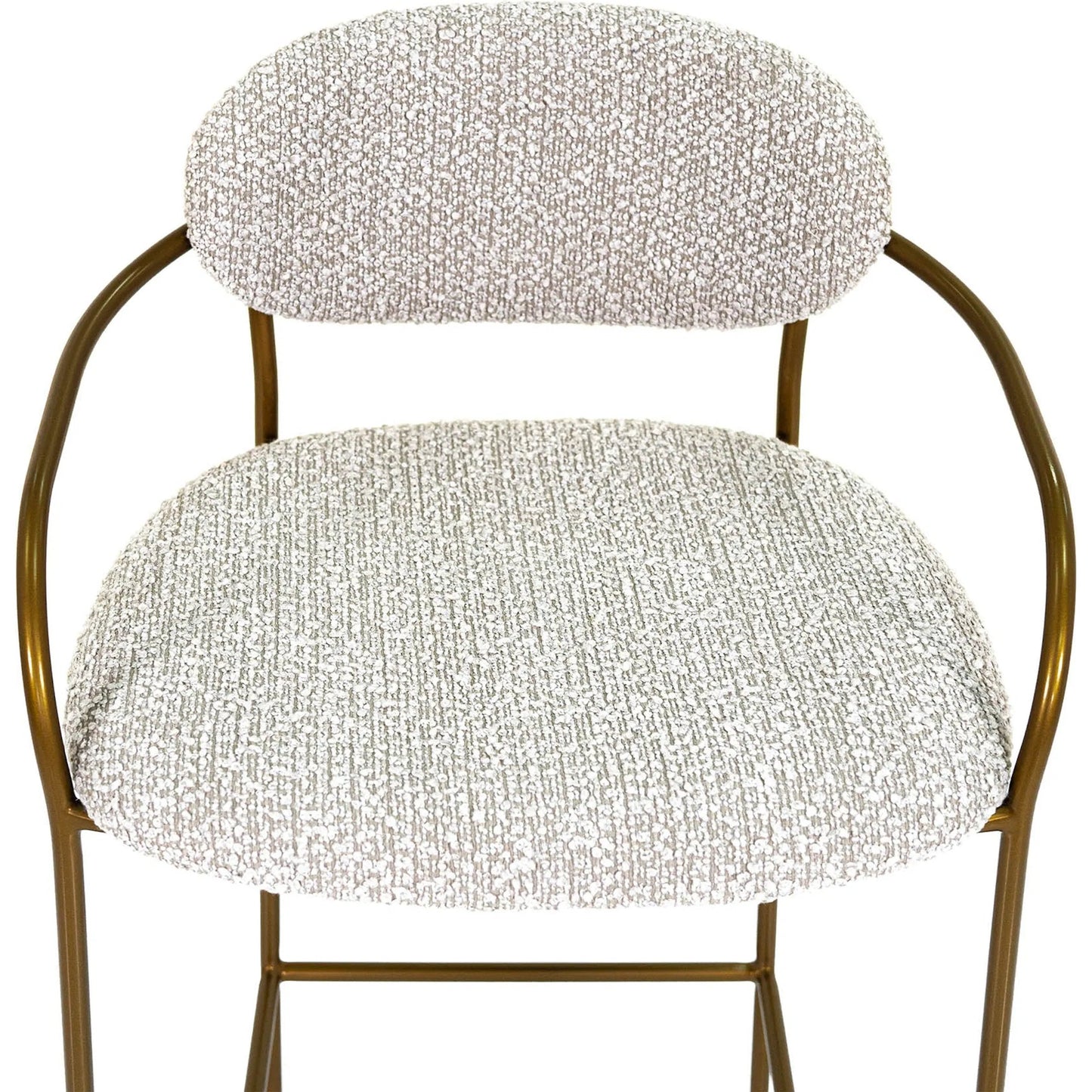 003 SI-2325156 | Closeup | Oasis Arm Counter Stool by LH Imports in pearl grey, bronze and antique bronze. Made from iron, 90% polyester, 10%acrylic, pu foam, polyester fiber in a transitional style.