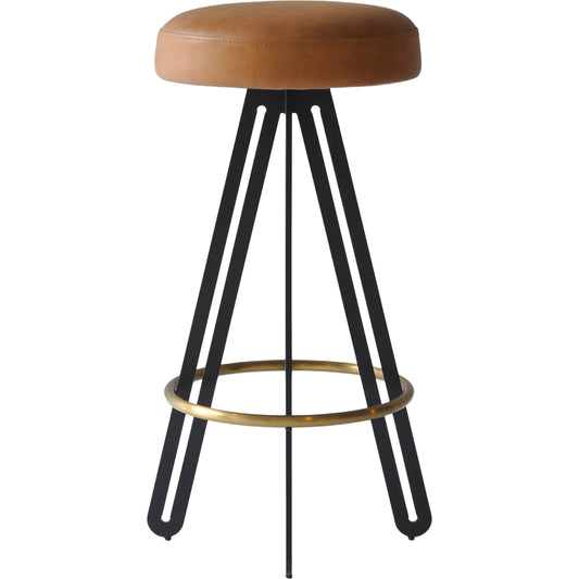 Oberon - 526109 by Surya in black, metallic brass, brown and powder coated, metallic. Made from upholstery: leather, base: steel, stainless steel, fill: 90% polyurethane foam, 10% polyester, polyfill in a transitional style.