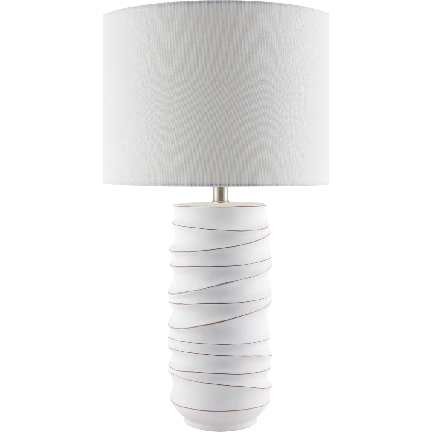 001 SI-2258929 | Primary Silo | Obelisco Accent Table Lamp by Surya in white, translucent, metallic silver. Made from ceramic, iron, linen, polyester in a modern style.