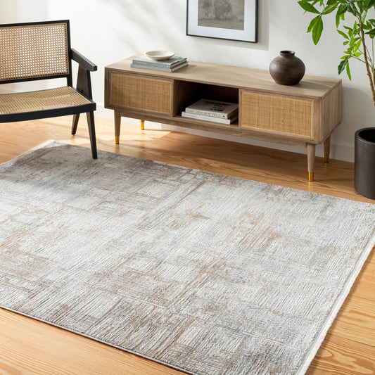 Obsession Rug - 32719 by Livabliss in cream, gray, light gray, light brown, charcoal. Made from main: 100% polyester in a unique style.