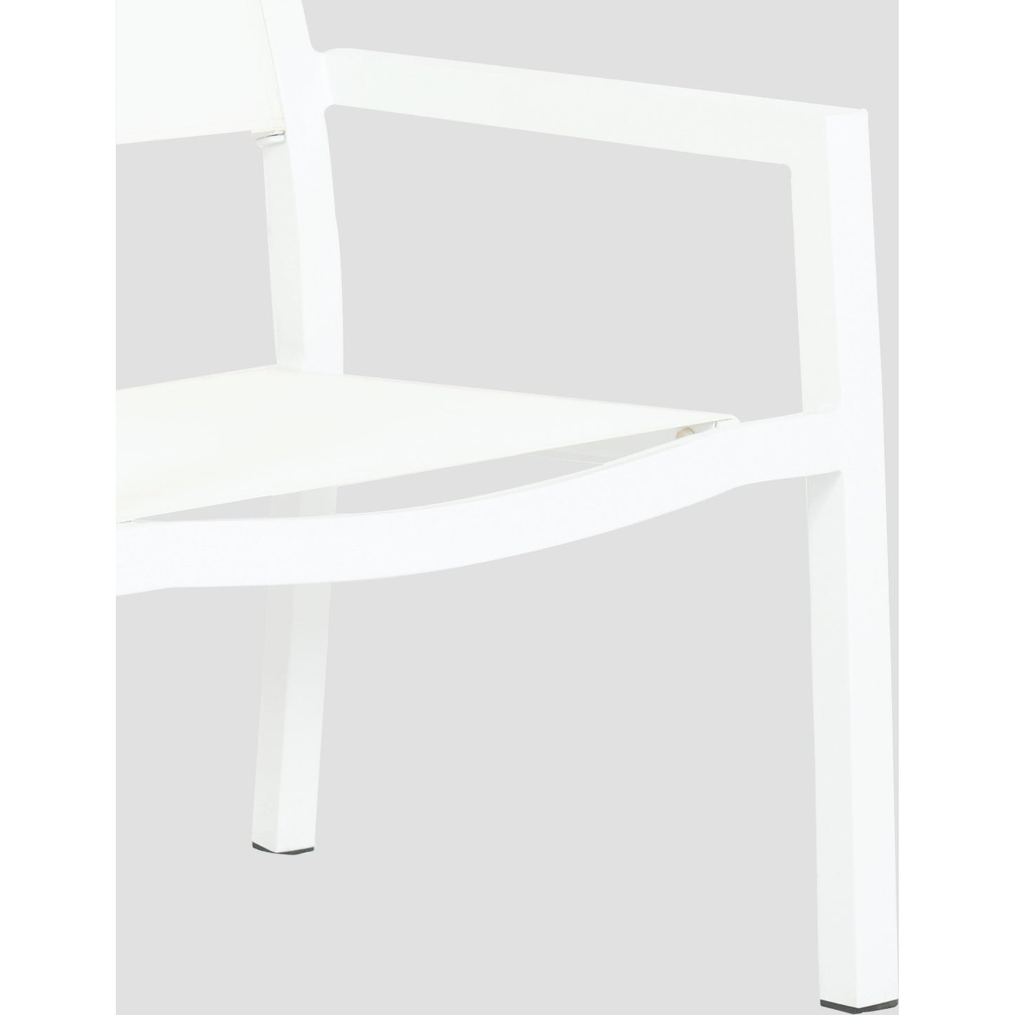 005 SI-2166659 | Closeup | Naples Outdoor Stackable Sling Dining Chair by Sunset West in white. Made from aluminum in a modern style.