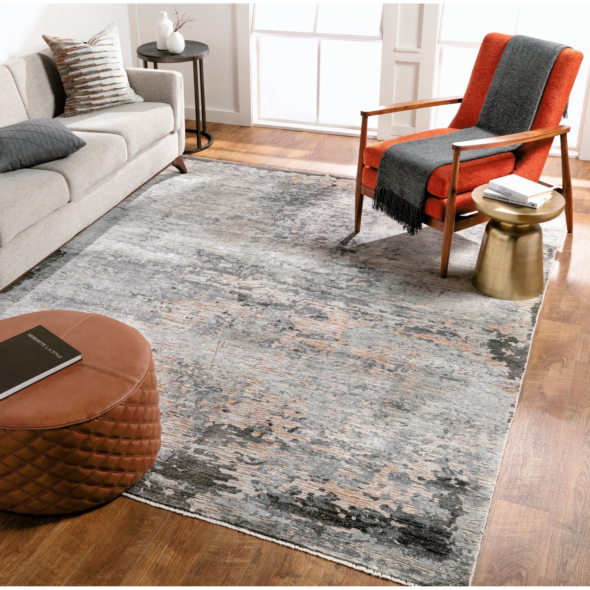 Ocean Rug - 26050 by Surya in taupe, light gray, brown, oatmeal, black. Made from 60% new zealand wool, 40% viscose in a unique style.