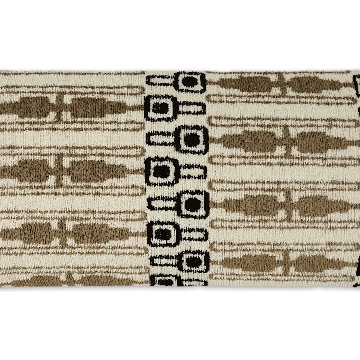 002 SI-2381733 | Closeup | Maylis Lumbar Indoor/Outdoor Pillow by DV Kap Home in taupe, black. Made from 78.73% poly(uv), 21.27% seaqpoluv in a unique style.
