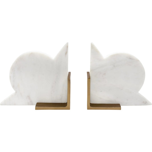 Odum Pair of Geometric Marble Bookends by Worlds Away in white. Made from unique in a modern style.