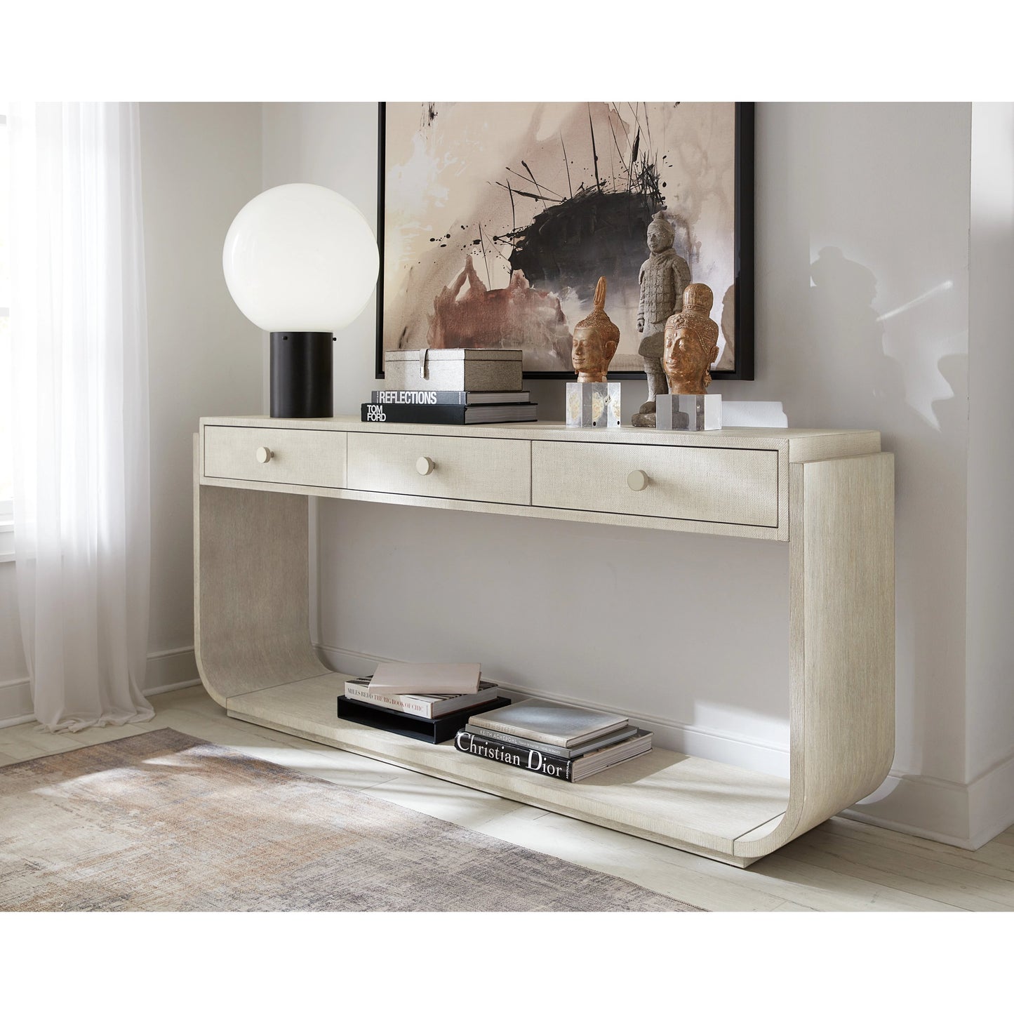 009 SI-2133659 | Lifestyle | Modern Mood Console Table by Hooker Furniture. Made from oak veneers, raffia in a modern style.