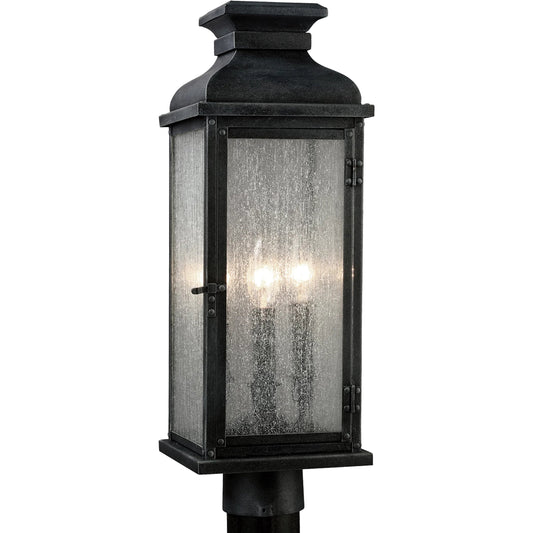 Pediment Outdoor Post by Generation Lighting in dark weathered zinc. Made from stainless steel in a traditional style.