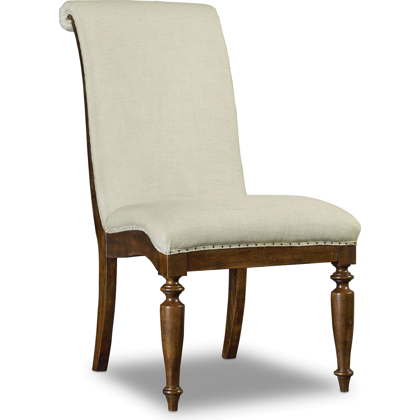 001 SI-1748346 | Primary Silo | Archivist Upholstered Side Chair (Set of 2) by Hooker Furniture in beige and pecan, aubergine. Made from fabric, nailheads in a transitional style.