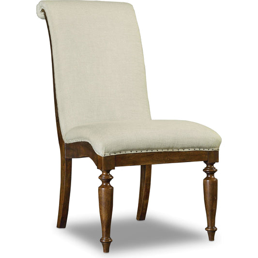 Archivist Upholstered Side Chair (Set of 2) by Hooker Furniture in beige and pecan, aubergine. Made from fabric, nailheads in a transitional style.