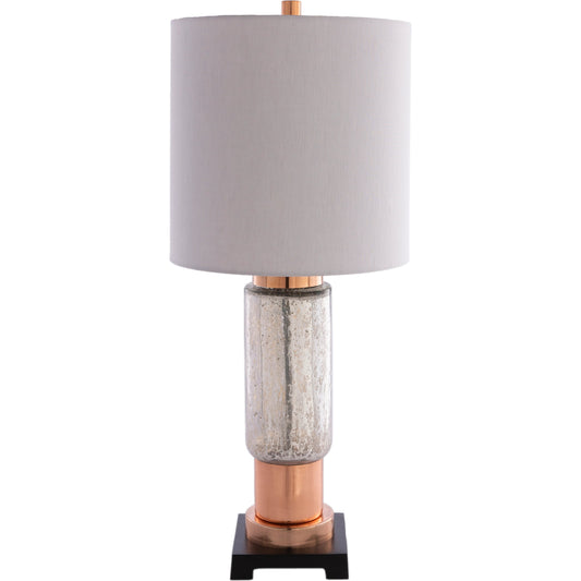Omare Lamp - 24786 by Surya in light gray, metallic copper, translucent, black, white, ivory and matte, antiqued mercury. Made from linen, cotton, glass, metal in a modern style.