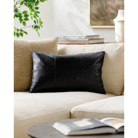 Onyx Pillow - 30490 by Surya in black. Made from 100% leather, 100% polyester in a traditional style.