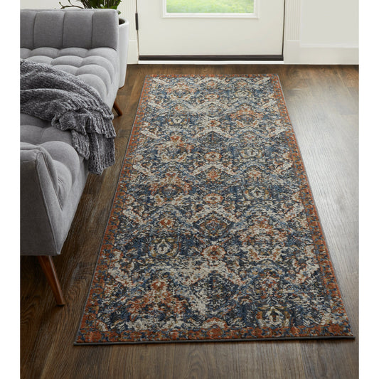 Kaia Transitional & Botanical Rug - 39HRF by Feizy in blue, orange, ivory. Made from unique in a unique style.