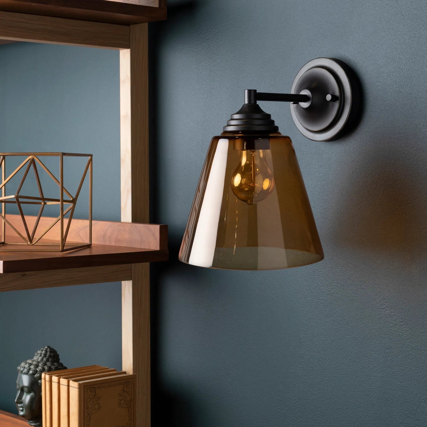 003 SI-1905092 | Lifestyle | Boone Wall Sconce - 25316 by Surya in amber, brown. Made from glass, metal in a modern style.