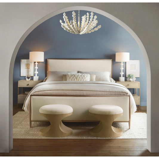 Westwood Upholstered Metal Bed by Hooker Furniture in trendy snow and plated radiance. Made from wood, metal, fabric in a transitional style.