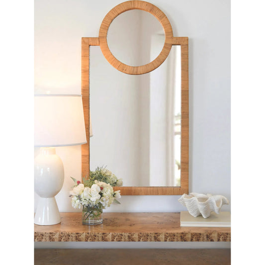 Orlando Rattan Wrapped Mirror by Worlds Away in natural rattan. Made from unique in a cottage & farmhouse style.