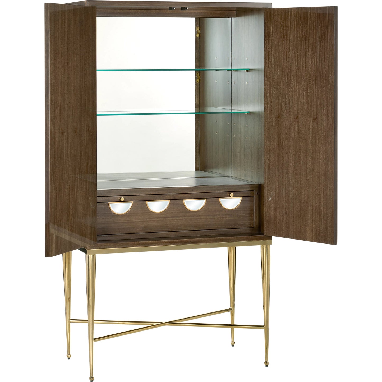 003 SI-2191690 | Additional Silo | Colette Bar Cabinet by Currey and Company in tawny brown, polished brass, mirror, natural, clear, rose. Made from figured eucalyptus, stainless steel, glass, marble, faux velvet in a modern style.