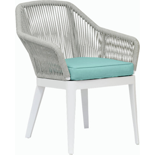 Miami Outdoor Dining Chair by Sunset West in frost. Made from olefin rope in a coastal style.