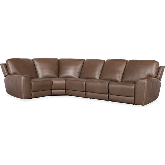 001 SI-2133813 | Primary Silo | Torres 5 Piece Sectional by Hooker Furniture in sorrento mocha. Made from leather, sorrento mocha (semi-aniline top grain with splits) in a traditional style.
