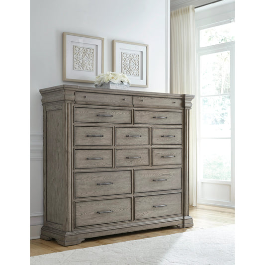 Madison Ridge Master Chest by Pulaski Furniture in bluff grey. Made from asian hardwood, oak veneers in a traditional style.