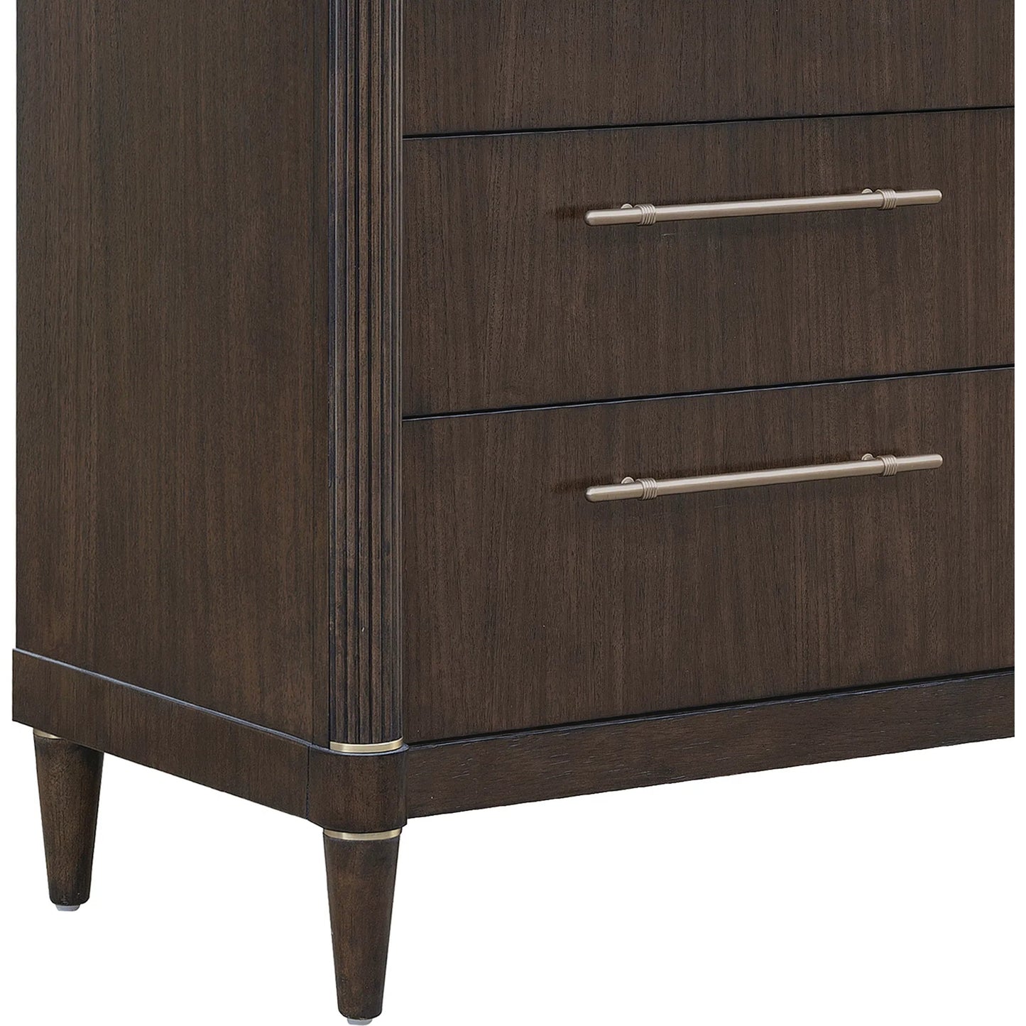 005 SI-2449348 | Closeup | Asher Park 6 Drawer Master Chest by Pulaski Furniture in piano brown. Made from eucalyptus veneers in a unique style.