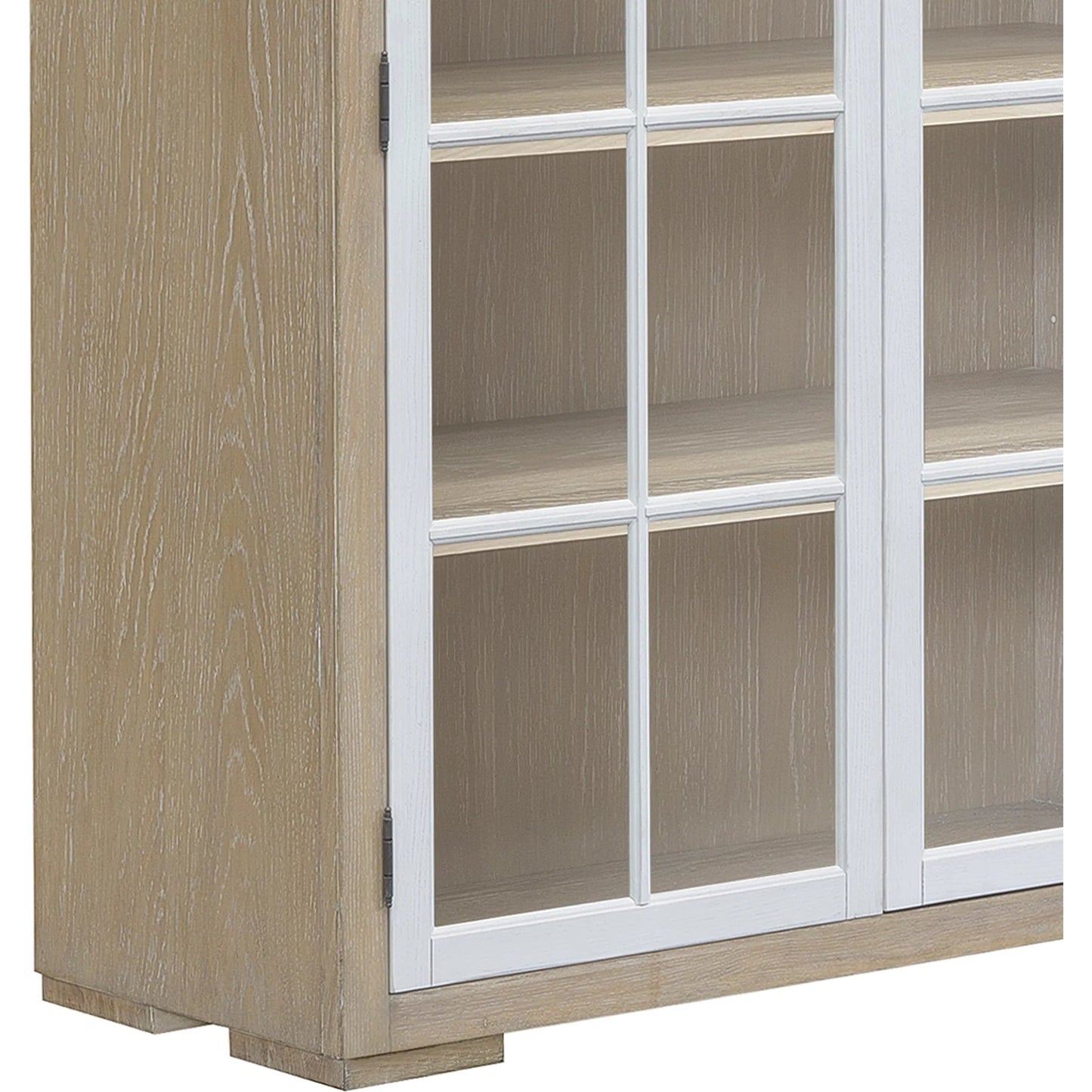 003 SI-2238732 | Closeup | Contemporary 5-Shelf Glass Door Bookcase by Pulaski Furniture in natural wood, white. Made from oak wood veneers in a unique style.