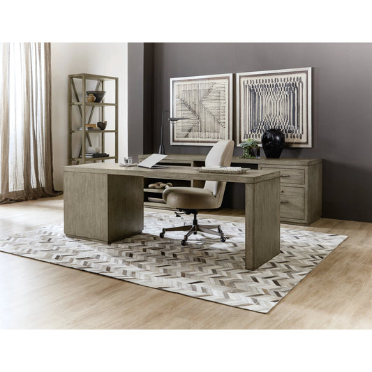 Linville Falls Desk - 96" Top-Small File and Open by Hooker Furniture in mink. Made from oak veneers in a modern style.