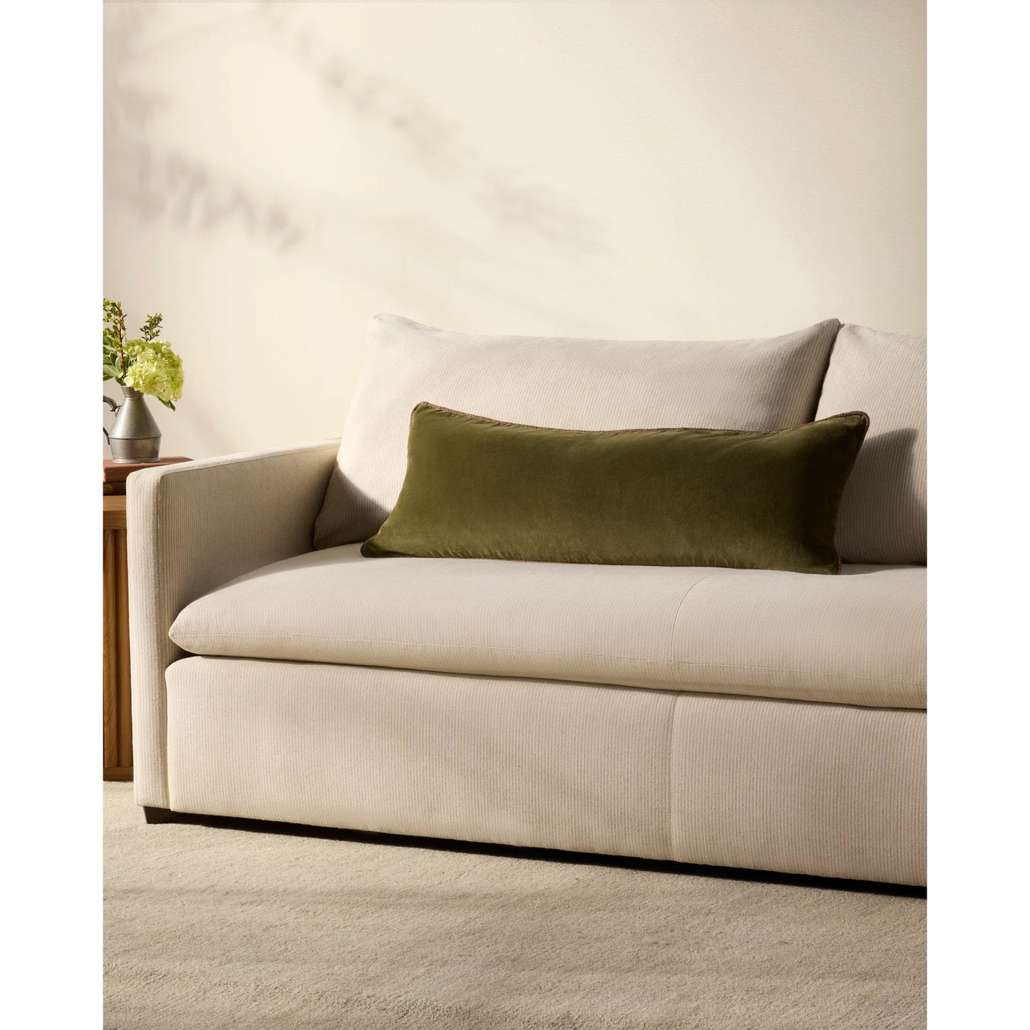 004 SI-2352031,SI-2352033 | Lifestyle | PCJ0020 13" x 35"  Pillow by Chris Loves Julia x Loloi in dark green. Made from 100% cotton in a modern style.