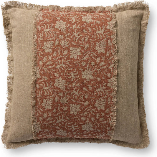 PLL0203 Pillow by Loloi in orange, natural. Made from 100% linen in a traditional style.