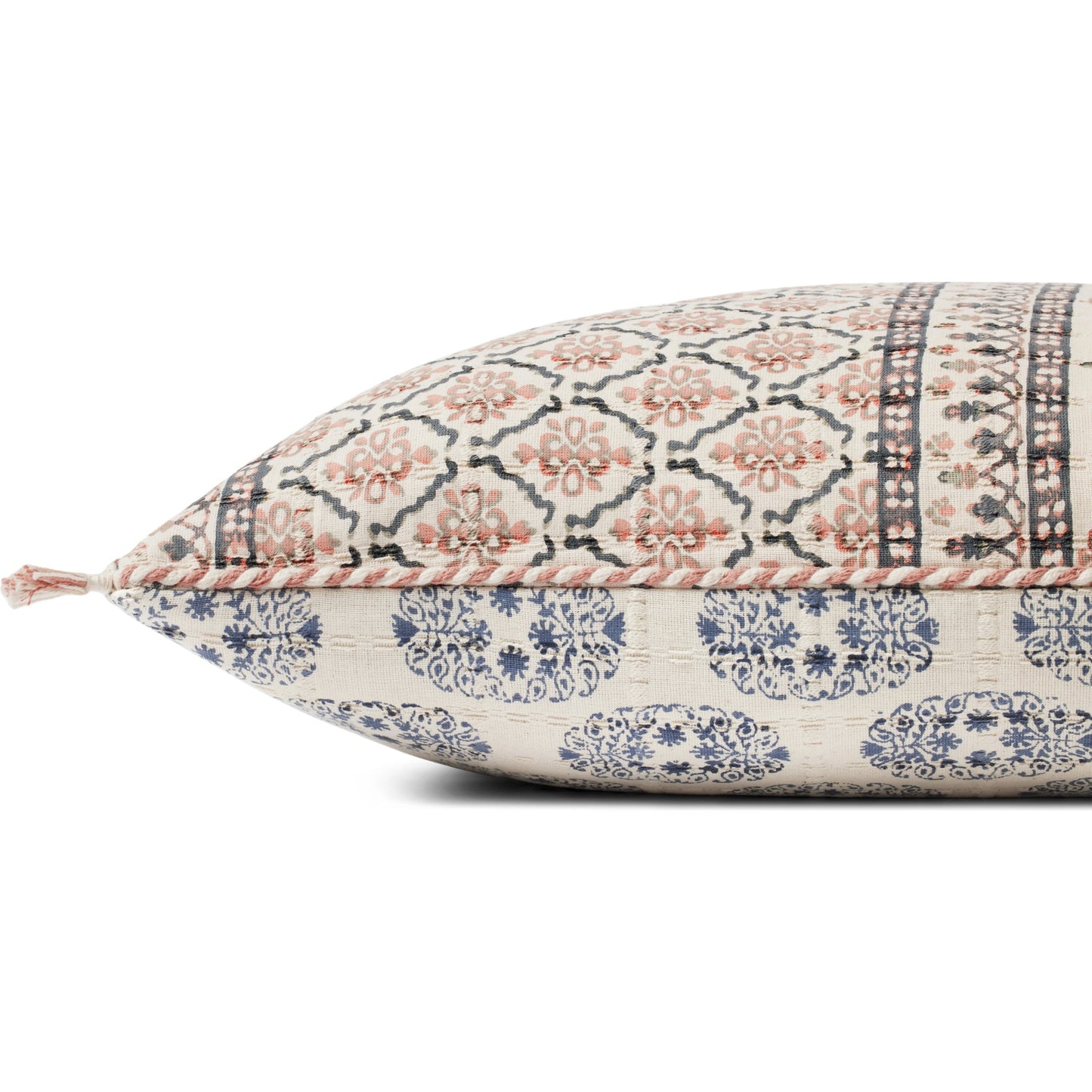 002 SI-2156855,SI-2156856 | Closeup | PLL0115 Pillow by Loloi in pink, multi. Made from 100% cotton in a modern style.