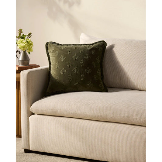 PCJ0025 Pillow by Chris Loves Julia x Loloi in olive. Made from 100% cotton in a traditional style.