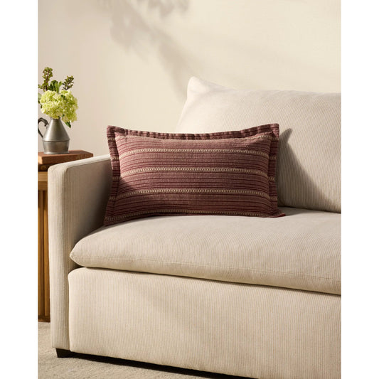 PCJ0023 Wine Pillow by Chris Loves Julia x Loloi in wine, natural. Made from 100% cotton in a modern style.