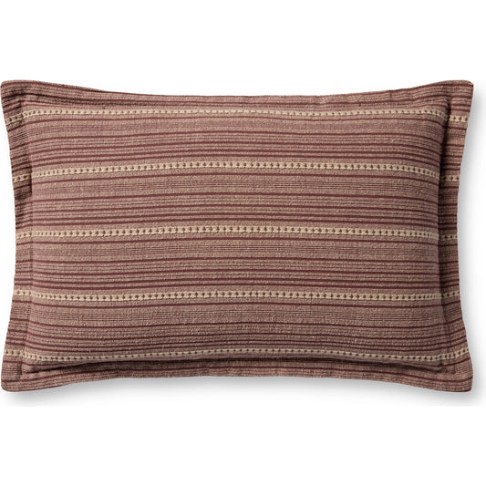 PCJ0023 Wine Pillow by Chris Loves Julia x Loloi in wine, natural. Made from 100% cotton in a modern style.