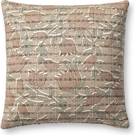 PJS0019 Pillow by Jean Stoffer x Loloi in taupe, rose. Made from 100% cotton in a traditional style.