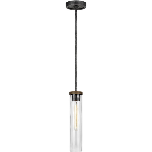 Angelo Pendant by Generation Lighting in distressed weathered oak, slate gray metal. Made from steel in a modern style.