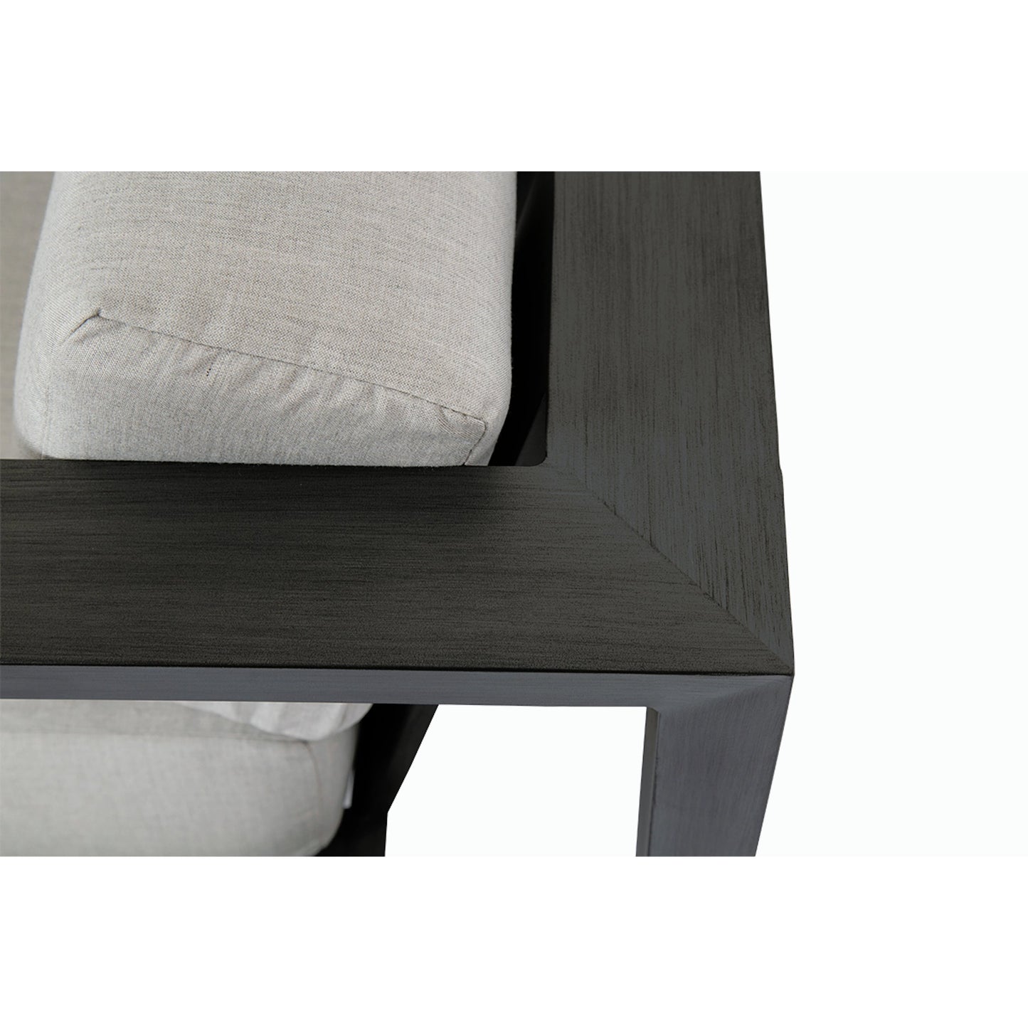 004 SI-2166974 | Closeup | Redondo Outdoor Sofa by Sunset West in slate. Made from aluminum in a modern style.
