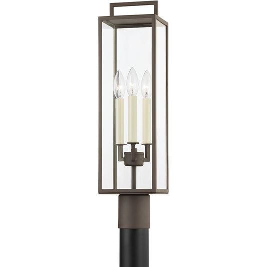 Beckham Exterior Post by Troy in textured bronze. Made from steel in a modern style.