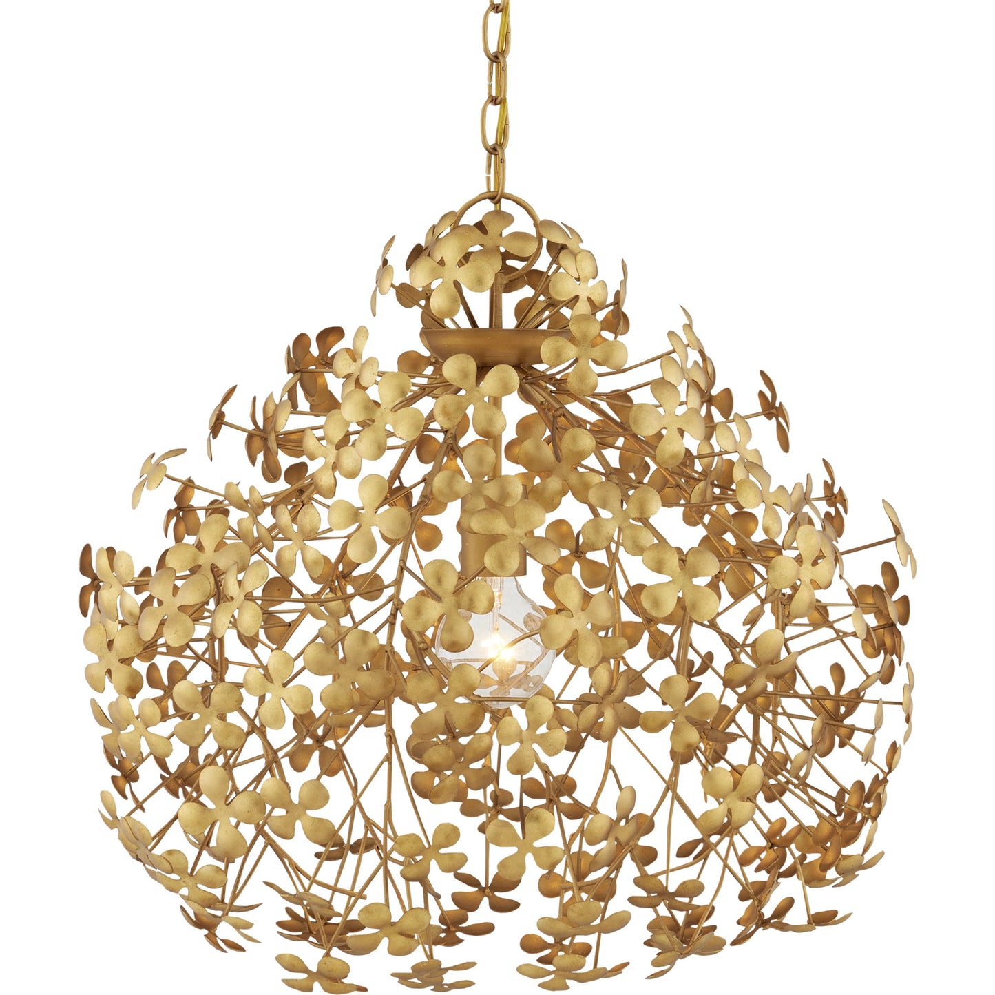 002 SI-2007704 | Primary Silo | Cloverfield Pendant by Currey and Company in contemporary gold leaf. Made from wrought iron in a modern style.