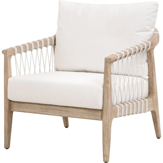 Pacific Club Chair by Essentials For Living in white speckle flat rope, livesmart peyton-pearl, natural gray mahogany. Made from solid mahogany wood in a transitional style.