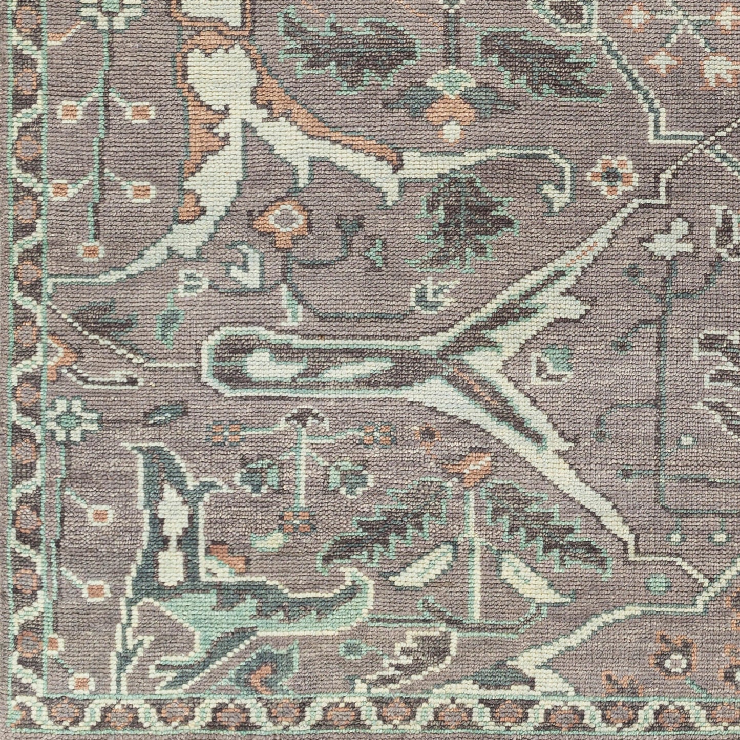 004 SI-1888022,SI-1888023,SI-1888024,SI-1888025,SI-1888026 | Closeup | Palais Rug - 29248 by Surya in light gray, tan, teal, gray, medium brown, plum. Made from 100% wool in a unique style.