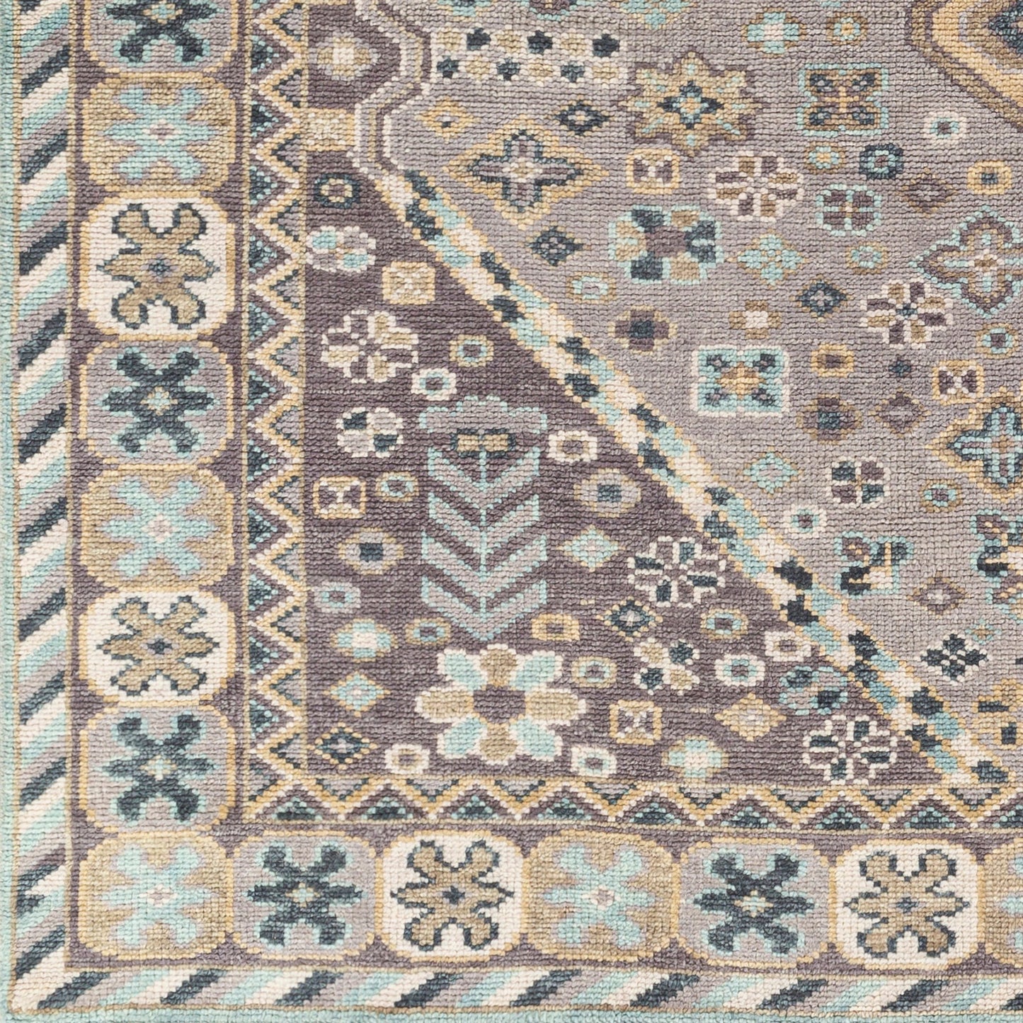 002 SI-1888033,SI-1888034,SI-1888036 | Closeup | Palais Rug - 29250 by Surya in gray, black, ice blue, tan, light beige, dark blue. Made from 100% wool in a unique style.