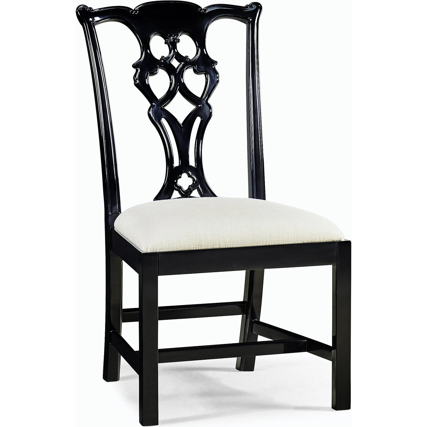 001 SI-2186367 | Primary Silo | Reimagined Spark Chippendale Black Side Chair by Jonathan Charles in lacquered black. Made from acacia, foam, fabric in a transitional style.
